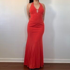 Vintage Y2K Niki Livas Orange Beaded/sequin Open Back Gown Dress // size 6